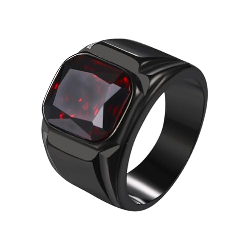 JewelryWe Ring Herren Edelstahl Siegelring: Rot Quadratischer Achat Onyx Breitband Biker Vintage Solide Poliert Hip Hop Rock Band Männer Ringe mit Gravur Größe 57 von JewelryWe