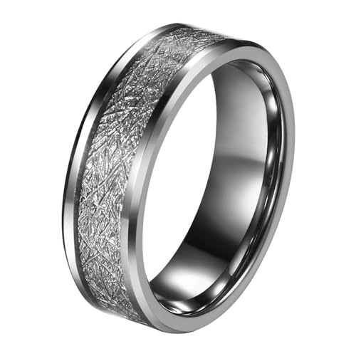 JewelryWe Ring Herren Wolfram Eheringe: 8mm Breite Herren-Ring Wolframcarbid Verlobungsringe Trauringe Hochzeit Band Männer Ringe mit Gravur Silber Größe 60 von JewelryWe
