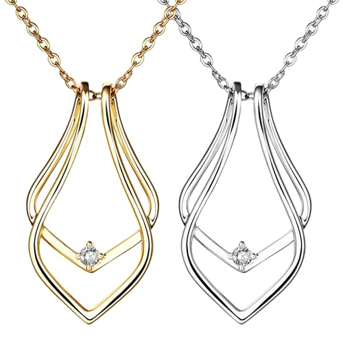 JewelryWe Ringhalter Halskette Hochzeitskette Damen: 2 Stück Edelstahl Geometrisch Wassertropfen Anhänger Magie Ringhalter Kette Tropfenkette Verlobung Jahrestag Geschenk für Frau Freundin Verlobte von JewelryWe