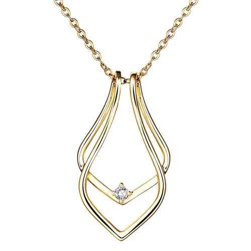 JewelryWe Ringhalter Halskette Hochzeitskette Damen: Gold Edelstahl Geometrisch Wassertropfen Anhänger Magie Ringhalter Kette Tropfenkette Verlobung Jahrestag Geschenk für Frau Freundin Verlobte von JewelryWe