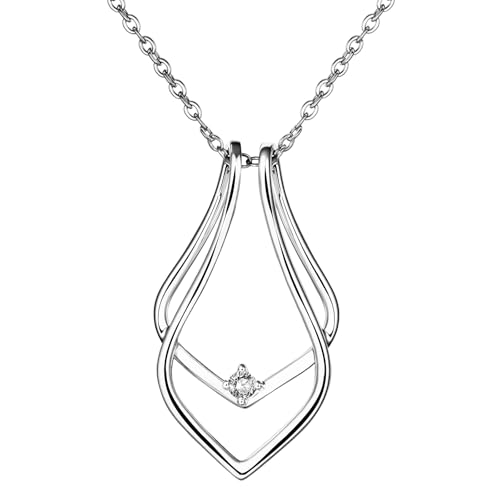 JewelryWe Ringhalter Halskette Hochzeitskette Damen: Silber Edelstahl Geometrisch Wassertropfen Anhänger Magie Ringhalter Kette Tropfenkette Verlobung Jahrestag Geschenk für Frau Freundin Verlobte von JewelryWe