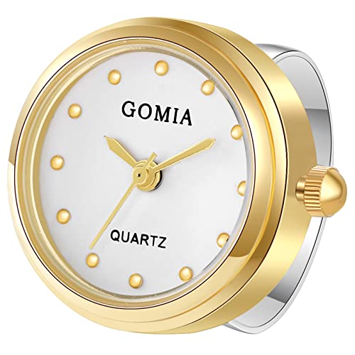 JewelryWe Ringuhr Fingeruhr Damen Analog Quarz Edelstahl Verstellbar Ring Uhr Fingerringuhr Uhrenring Geschenk für Frauen Mädchen, Gold von JewelryWe