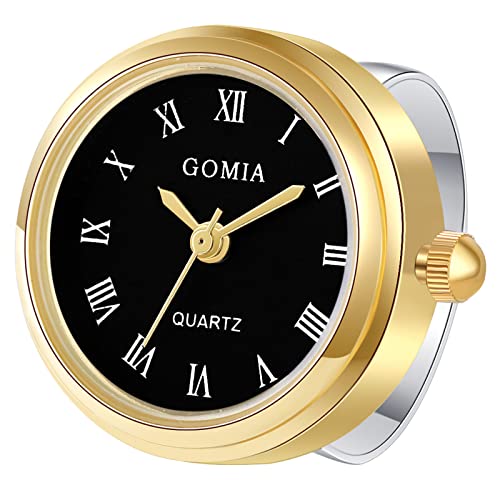 JewelryWe Ringuhr Fingeruhr Damen Analog Quarz Edelstahl Verstellbar Ring Uhr Fingerringuhr Uhrenring mit Schwarz Römischen Ziffern Rundem Zifferblatt und Gold Gehäuse von JewelryWe