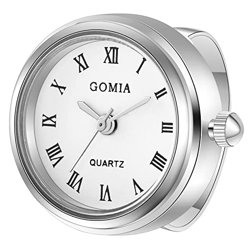 JewelryWe Ringuhr Fingeruhr Damen Analog Quarz Edelstahl Verstellbar Ring Uhr Fingerringuhr Uhrenring mit Weiß Römischen Ziffern Rundem Zifferblatt und Silber Gehäuse von JewelryWe