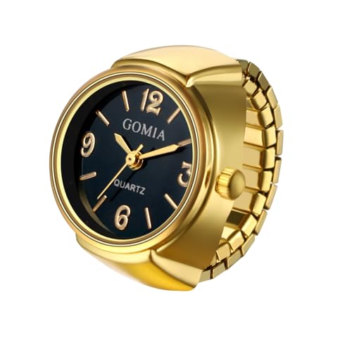 JewelryWe Ringuhr Fingeruhr Damen Elastisch: Analog Quarz Fingerringuhr Frauen Gold Stretch Metallband Ring Uhr Uhrenring mit Temperaturempfindlichem Farbwechsel Zifferblatt, für Ringgröße 60-65 von JewelryWe