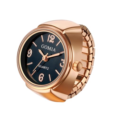 JewelryWe Ringuhr Fingeruhr Damen Elastisch: Analog Quarz Fingerringuhr Frauen Rosegold Stretch Metallband Ring Uhr Uhrenring mit Temperaturempfindlichem Farbwechsel Zifferblatt, für Ringgröße 52-60 von JewelryWe