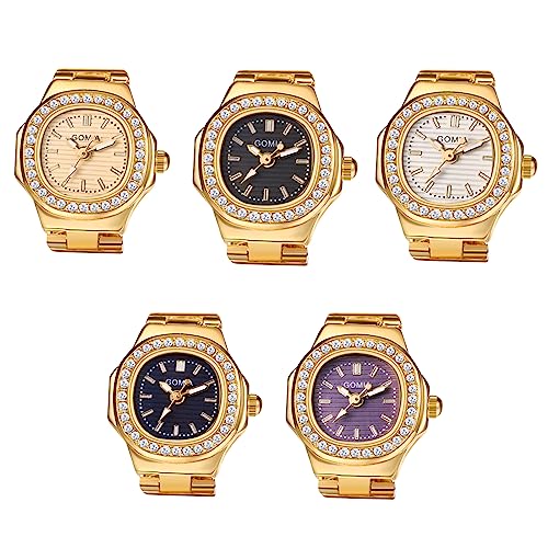 JewelryWe Ringuhr Fingeruhr Damen Uhren - 5pcs Gold Quadrat Quarz Analoge Verstellbar Metall Ring Uhr Frauen Glitzer Strass Fingerringuhr Uhrenring mit Rechteckigem Zifferblatt, 5 Farben Set JewelryWe Ringuhr Fingeruhr Damen Uhren - 5pcs Gold Quadrat Quarz Analoge Verstellbar Metall Ring Uhr Frauen Glitzer Strass Fingerringuhr Uhrenring mit Rechteckigem Zifferblatt, 5 Farben Set von JewelryWe