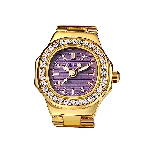 JewelryWe Ringuhr Fingeruhr Damen Uhren - Gold Quadrat Quarz Analoge Verstellbar Metall Ring Uhr Frauen Glitzer Strass Fingerringuhr Uhrenring mit Lila Rechteckigem Zifferblatt JewelryWe Ringuhr Fingeruhr Damen Uhren - Gold Quadrat Quarz Analoge Verstellbar Metall Ring Uhr Frauen Glitzer Strass Fingerringuhr Uhrenring mit Lila Rechteckigem Zifferblatt von JewelryWe