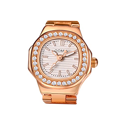 JewelryWe Ringuhr Fingeruhr Damen Uhren - Rosegold Quadrat Quarz Analoge Verstellbar Metall Ring Uhr Frauen Glitzer Strass Fingerringuhr Uhrenring mit Weiß Rechteckigem Zifferblatt JewelryWe Ringuhr Fingeruhr Damen Uhren - Rosegold Quadrat Quarz Analoge Verstellbar Metall Ring Uhr Frauen Glitzer Strass Fingerringuhr Uhrenring mit Weiß Rechteckigem Zifferblatt von JewelryWe