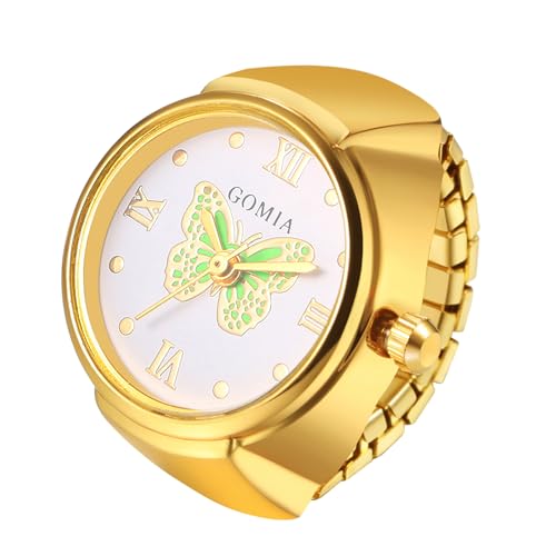 JewelryWe Ringuhr Fingeruhr Elastisch Schmetterling - Damen Analog Quarz Fingerringuhr Ring Uhr Uhrenring mit Grün Schmetterling Römischen Ziffern Zifferblatt und Gold Legierung Elastisch Band JewelryWe Ringuhr Fingeruhr Elastisch Schmetterling - Damen Analog Quarz Fingerringuhr Ring Uhr Uhrenring mit Grün Schmetterling Römischen Ziffern Zifferblatt und Gold Legierung Elastisch Band von JewelryWe