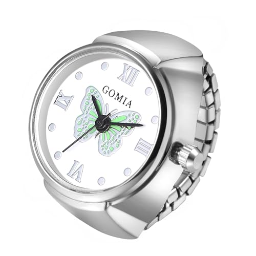 JewelryWe Ringuhr Fingeruhr Elastisch Schmetterling - Damen Analog Quarz Fingerringuhr Ring Uhr Uhrenring mit Grün Schmetterling Römischen Ziffern Zifferblatt und Silber Legierung Elastisch Band JewelryWe Ringuhr Fingeruhr Elastisch Schmetterling - Damen Analog Quarz Fingerringuhr Ring Uhr Uhrenring mit Grün Schmetterling Römischen Ziffern Zifferblatt und Silber Legierung Elastisch Band von JewelryWe