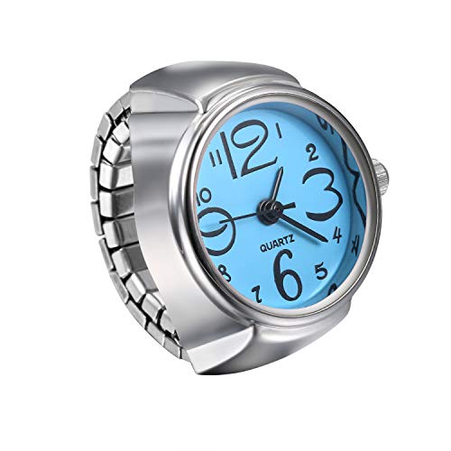 JewelryWe Ringuhr Fingeruhr Herren Damen rund Analog Quarz Elastisch Legierung Ring Uhr Uhrenring Blau von JewelryWe