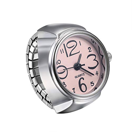 JewelryWe Ringuhr Fingeruhr Herren Damen rund Analog Quarz Elastisch Legierung Ring Uhr Uhrenring Pink von JewelryWe