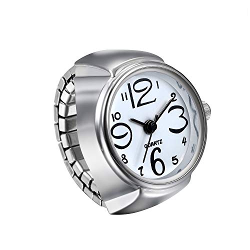 JewelryWe Ringuhr Fingeruhr Herren Damen rund Analog Quarz Elastisch Legierung Ring Uhr Uhrenring Weiß von JewelryWe