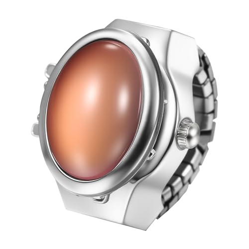 JewelryWe Ringuhr Katzenauge Elastische Fingeruhr: Elegant Analog Quarz Fingerringuhr Damen Herren Dehnbarer Metallband Ring Uhr Uhrenring mit Pink Katzenauge-Stein von JewelryWe