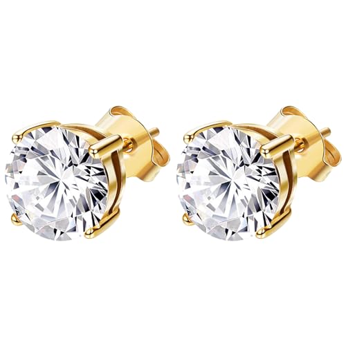 JewelryWe Runde Ohrstecker Zirkonia Ohrringe: 6mm Gold Damen Herren Edelstahl Kreis Gestüt Ohrringe Ohr-Piercings mit Rundschliff Cubic Zirkonia Elegant Glitzer Ohrschmuck für Frauen Männer JewelryWe Runde Ohrstecker Zirkonia Ohrringe: 6mm Gold Damen Herren Edelstahl Kreis Gestüt Ohrringe Ohr-Piercings mit Rundschliff Cubic Zirkonia Elegant Glitzer Ohrschmuck für Frauen Männer von JewelryWe