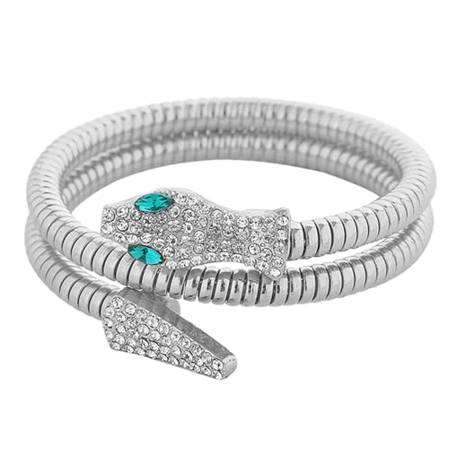 JewelryWe Schlange Armband Damen Armreif: Silber Chunky Edelstahl Zirkonia Schlangenarmreif Schlangenarmband Geschichtet Wickel Armkette Cleopatra Ägypterin Kostüm Tier Schmuck von JewelryWe