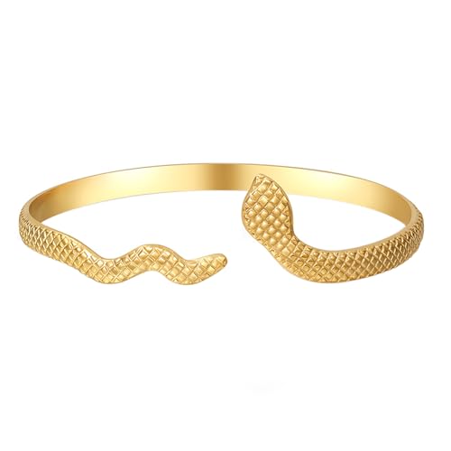 JewelryWe Schlange Armreif Armband Damen: Gold Schlangenarmband Schlangenarmreif offener Armspange Wickelarmband Bypass-Armband verstellbar Manschette Armschmuck für Frauen Mädchen von JewelryWe
