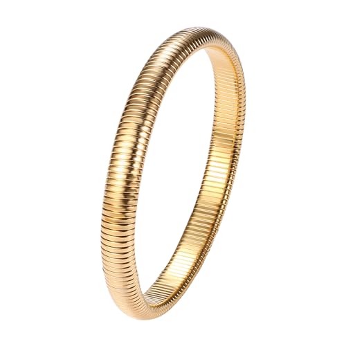 JewelryWe Schlangen Armreif Damen Elastisch: 8mm Breite Gold Edelstahl Stretch Armband Elastisch Schlangenarmband Manschette Armspange für Frauen Mädchen von JewelryWe