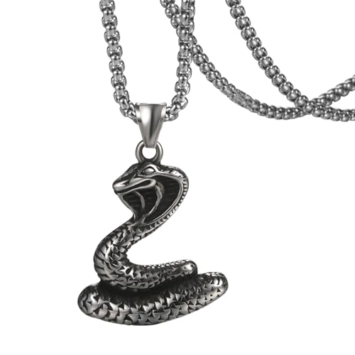 JewelryWe Schlangenkette Herren Schlange Halskette: Edelstahl Gothic Punk gewundene Schlange Anhänger Kette Vintage Hip Hop Tier Schmuck Amulett Silber Geschenk für Männer Jungen Vater von JewelryWe