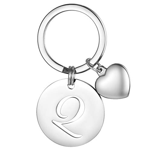 JewelryWe Schlüsselanhänger Buchstabe mit Herz Anhänger: Silber Edelstahl Anfangsbuchstaben Q Initiale Namen Schlüsselring Schlüsselbund mit Gravur Geschenk für Paare Freunde Mutter Vater JewelryWe Schlüsselanhänger Buchstabe mit Herz Anhänger: Silber Edelstahl Anfangsbuchstaben Q Initiale Namen Schlüsselring Schlüsselbund mit Gravur Geschenk für Paare Freunde Mutter Vater von JewelryWe