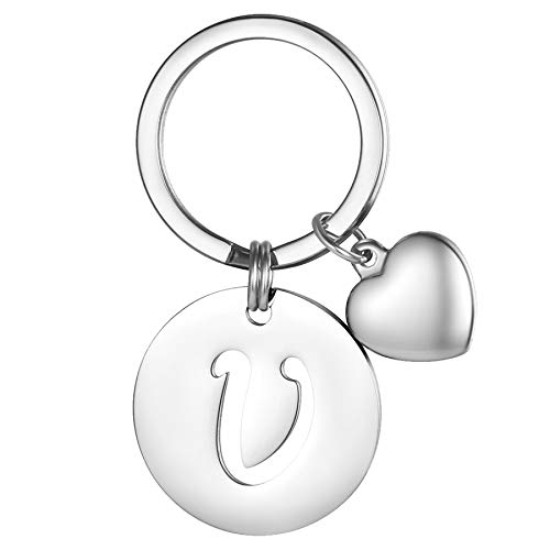 JewelryWe Schlüsselanhänger Buchstabe mit Herz Anhänger: Silber Edelstahl Anfangsbuchstaben V Initiale Namen Schlüsselring Schlüsselbund mit Gravur Geschenk für Paare Freunde Mutter Vater JewelryWe Schlüsselanhänger Buchstabe mit Herz Anhänger: Silber Edelstahl Anfangsbuchstaben V Initiale Namen Schlüsselring Schlüsselbund mit Gravur Geschenk für Paare Freunde Mutter Vater von JewelryWe