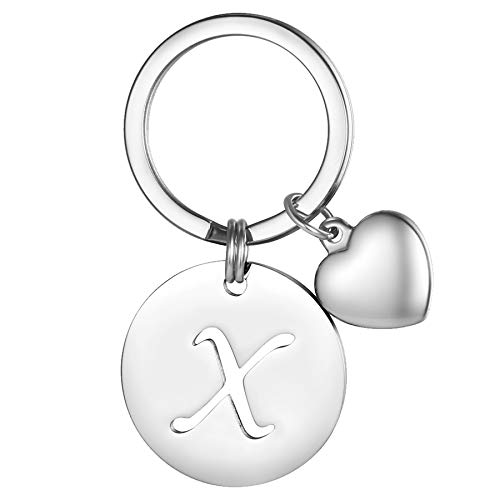 JewelryWe Schlüsselanhänger Buchstabe mit Herz Anhänger: Silber Edelstahl Anfangsbuchstaben X Initiale Namen Schlüsselring Schlüsselbund mit Gravur Geschenk für Paare Freunde Mutter Vater JewelryWe Schlüsselanhänger Buchstabe mit Herz Anhänger: Silber Edelstahl Anfangsbuchstaben X Initiale Namen Schlüsselring Schlüsselbund mit Gravur Geschenk für Paare Freunde Mutter Vater von JewelryWe