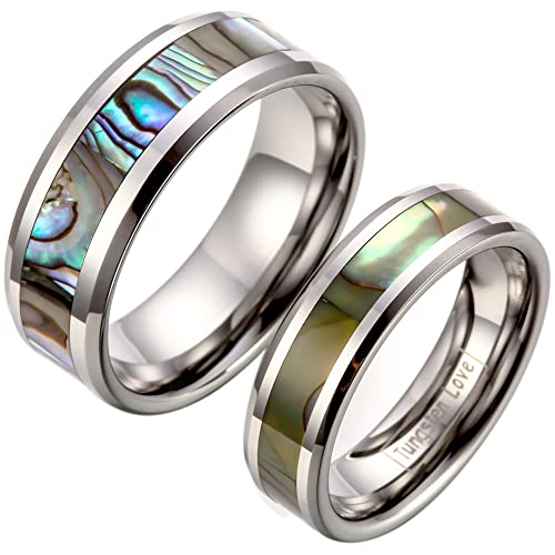 JewelryWe Schmuck 1 Paar Wolfram Wolframcarbid Glänzend mit Abalone Muscheln Inlay Partnerringe Freundschaftsringe Eheringe Trauringe Verlobungsringe Band, Silber JewelryWe Schmuck 1 Paar Wolfram Wolframcarbid Glänzend mit Abalone Muscheln Inlay Partnerringe Freundschaftsringe Eheringe Trauringe Verlobungsringe Band, Silber von JewelryWe
