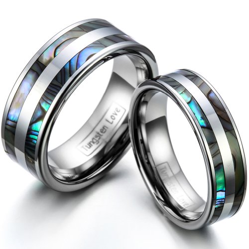 JewelryWe Schmuck 1 Paar Wolfram Wolframcarbid Poliert mit Abalone Muscheln Inlay Partnerringe Freundschaftsringe Eheringe Trauringe Verlobungsringe Band, Silber JewelryWe Schmuck 1 Paar Wolfram Wolframcarbid Poliert mit Abalone Muscheln Inlay Partnerringe Freundschaftsringe Eheringe Trauringe Verlobungsringe Band, Silber von JewelryWe