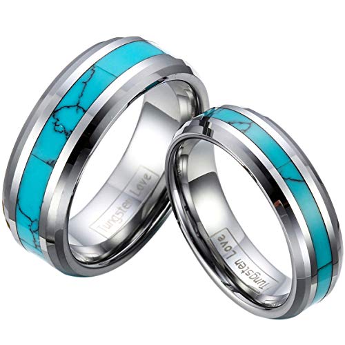 JewelryWe Schmuck 1 Paar Wolfram Wolframcarbid Synthetische Türkis Inlay Partnerringe Freundschaftsringe Eheringe Trauringe Verlobung Ringe Band, Silber Grün JewelryWe Schmuck 1 Paar Wolfram Wolframcarbid Synthetische Türkis Inlay Partnerringe Freundschaftsringe Eheringe Trauringe Verlobung Ringe Band, Silber Grün von JewelryWe