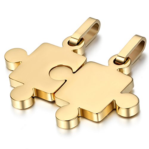JewelryWe Valentinstag Schmuck 2 Freundschaftsketten Puzzle Love Edelstahl Partner-Anhänger mit 45cm und 55cm Kette, Halskette für Damen & Herren, Gold von JewelryWe