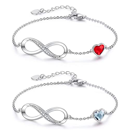 JewelryWe Schmuck 2 PCS Damen Armband Fußkettchen, Lieben Herz Infinity Unendlichkeit für Immer Armkette Fußkette Armreifen Geschenke für Frauen Mädchen, Silber Blau Rot von JewelryWe