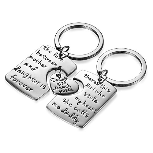 JewelryWe Schmuck 2 PCS Schlüsselanhänger Halsketten Set, Legierung Halskette Kette mit Herz Familie Dog Tag Anhänger Silber für Damen Herren von JewelryWe