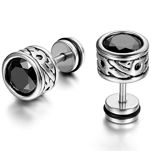 JewelryWe Schmuck 2 Stücke Klassiker Edelstahl Zirkonia Runde Totem Ohrstecker, Herren Damen Ohrringe Ohrschmuck, Schwarz Silber, mit Geschenk Tüte von JewelryWe