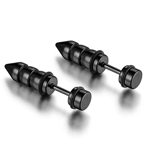 JewelryWe Schmuck 2 Stückes Punk Rock FAKE PLUG EDELSTAHL OHRRINGE SCHRAUBE Ohrstecker Screw Piercing Stud Stecker, Farbe Schwarz, mit Geschenk Tüte von JewelryWe