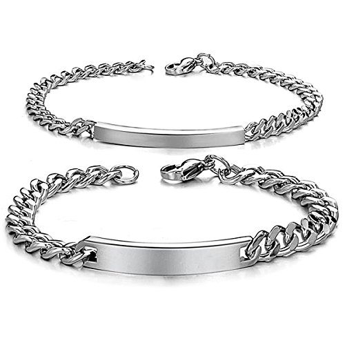 JewelryWe Valentinstag Schmuck 2pcs Herren Damen Paar Armband, Lieben Freundschaftsarmband Geschenke, Personalisiert Glänzend Poliert, Edelstahl, Silber, kostenlos Gravur von JewelryWe