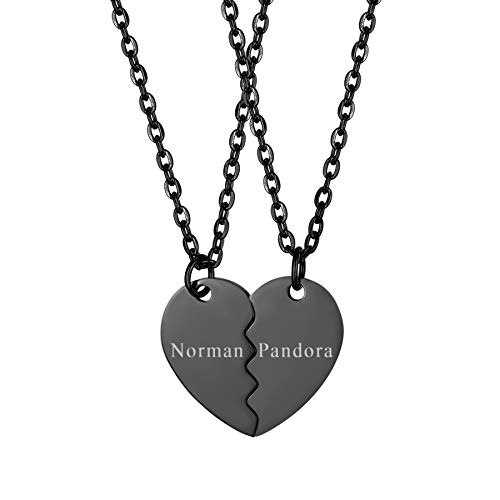JewelryWe Schmuck 2PCS Pärchen Halskette mit Herz Puzzle Anhänger Edelstahl Paar Freunde BFF Kette Geschenk Ohne Gravur Schwarz von JewelryWe