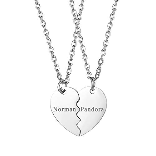 JewelryWe Schmuck 2PCS Pärchen Halskette mit Gravur Personalisierte Edelstahl Herz Puzzle Anhänger Paar Freunde BFF Kette Geschenk Silber von JewelryWe