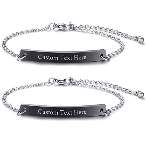 JewelryWe Schmuck 2pcs Armband mit Gravur, Personalisierte Armkette für Herren Damen Edelstahl Einstellbare Knöchel Link Freundschaftsarmband Brautjungfer Geschenke Beste Freunde Armbänder (Schwarz) von JewelryWe