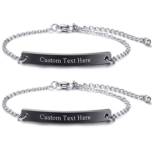 JewelryWe Schmuck 2pcs Armband mit Gravur, Personalisierte Armkette für Herren Damen Edelstahl Einstellbare Knöchel Link Freundschaftsarmband Brautjungfer Geschenke Beste Freunde Armbänder (Schwarz) JewelryWe Schmuck 2pcs Armband mit Gravur, Personalisierte Armkette für Herren Damen Edelstahl Einstellbare Knöchel Link Freundschaftsarmband Brautjungfer Geschenke Beste Freunde Armbänder (Schwarz) von JewelryWe
