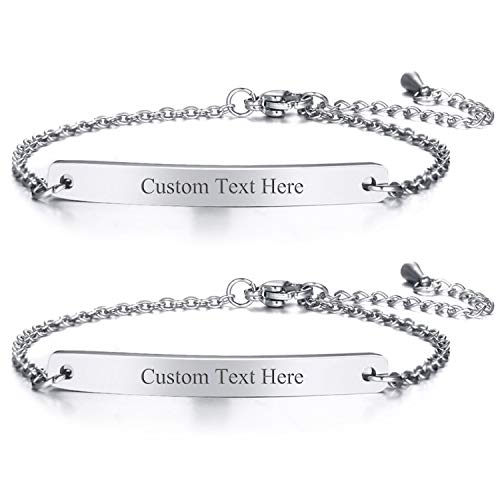 JewelryWe Schmuck 2pcs Armband mit Gravur, Personalisierte Armkette für Herren Damen Edelstahl Einstellbare Knöchel Link Freundschaftsarmband Brautjungfer Geschenke Beste Freunde Armbänder (Silber) von JewelryWe