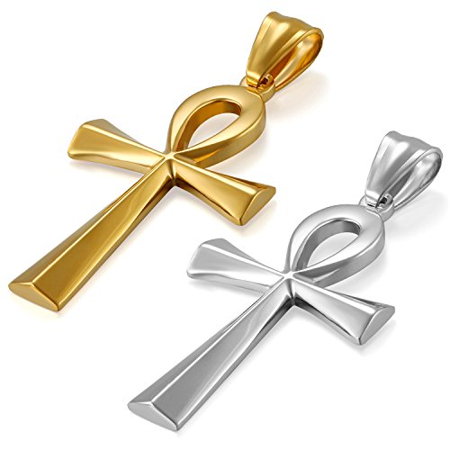 JewelryWe Schmuck 2pcs Edelstahl Ägypten Ägyptisches Zeichen Anch o. Ankh Kreuz Anhänger mit 50cm Kette, Halskette für Herren Damen, Gold Silber von JewelryWe