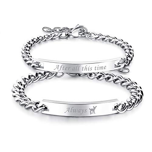 JewelryWe Schmuck 2pcs Edelstahl Partnerarmband, Lieben Freudschaftsarmband Geschenk, Panzerarmband Panzerkette Armband Pärchen Armreifen mit Gravur After All This Time und Always für Herren Damen von JewelryWe