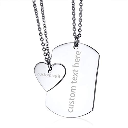 JewelryWe Valentinstag Schmuck 2pcs Personalisierte Pärchen Halskette mit Gravur, Edelstahl Herz Dog Tag Puzzle Partneranhänger Partnerketten Freundschaftsketten Paar Kette für Herren Damen, Silber von JewelryWe