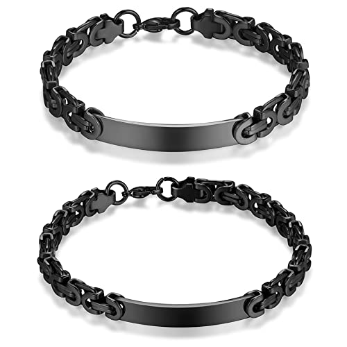 JewelryWe Schmuck 2pcs Pärchen Armband Edelstahl Byzantiner Königskette Byzantinische Kette Partnerarmband Freundschaftsarmband Paar Armkette Armreifen Geschenk für Herren Damen, Schwarz von JewelryWe