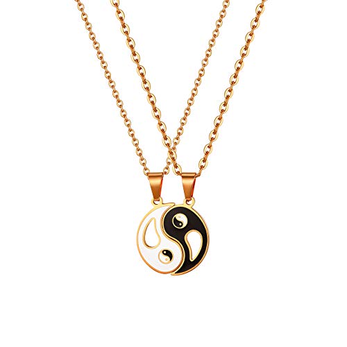 JewelryWe Schmuck 2pcs Pärchen Halskette Edelstahl Tai Chi Yin und Yang Anhänger Paar Kette Puzzle Freundschaftskette Partnerkette für Herren Damen, Rosegold Schwarz von JewelryWe