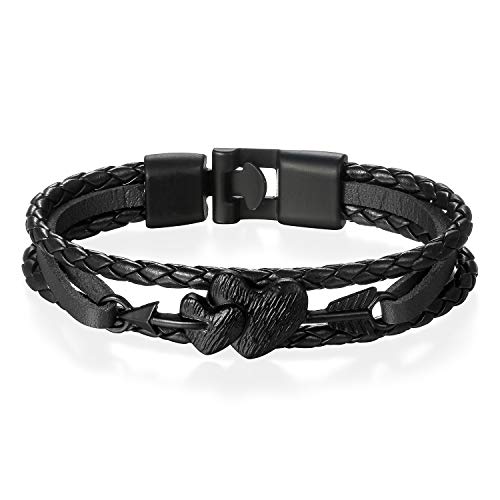 JewelryWe Schmuck 2pcs Retro Lederarmband EIN Pfeil durchbohrte Herz geflochten Leder Armband Armreif Manschette für Herren Damen Schwarz Braun von JewelryWe