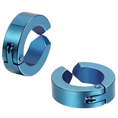 JewelryWe Schmuck 2x Creolen Edelstahl ohne Loch Fake Ohrstecker Ohrclips Klappcreolen Huggie 4mm, Blau von JewelryWe