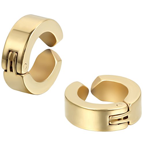 JewelryWe Schmuck 2x Creolen Edelstahl ohne Loch Fake Ohrstecker Ohrclips Klappcreolen Huggie 4mm, Gold von JewelryWe