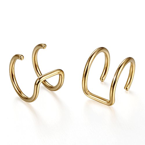 JewelryWe Schmuck 2X Non Piercing Damen Herren Nasenpiercing, Ohrklemme Ohrclip Illusion Fake Cheater Captive Ring Ohrpiercing, Edelstahl, Gold von JewelryWe